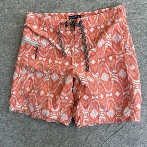 Patagonia Minimalist Wavefarer Board Shorts Mens 31 Orange Geometric Surf Swim